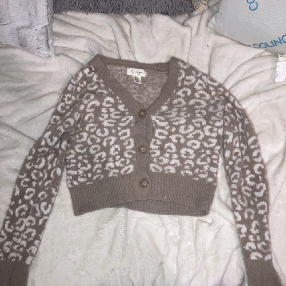Jessica Simpson Brown and White Leopard Print Cardigan